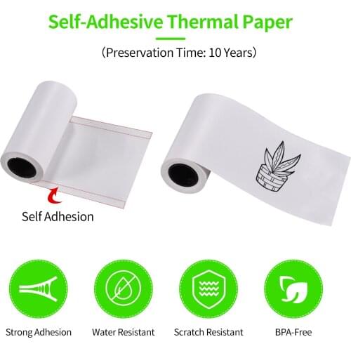 Self-Adhesive Thermal Paper White Sticky Paper BPA-Free 57x30mm for PeriPage PAPERANG Poooli Phomemo Pocket Thermal Printer