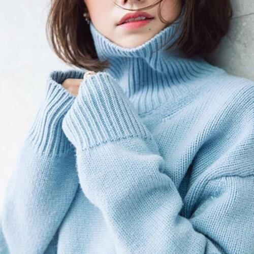 LHZSYY2021 Autumn Winter New 100%Wool Sweater Womens High-Neck Thick Knit Korean Large Size Pullover Wild Warm Cashmere Sweater