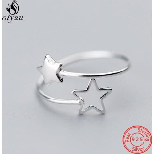 Vintage 100% 925 Sterling Silver Star Adjustable Rings for Women Party Minimalist Fine Jewelry 2021 Bague Accessories Gift
