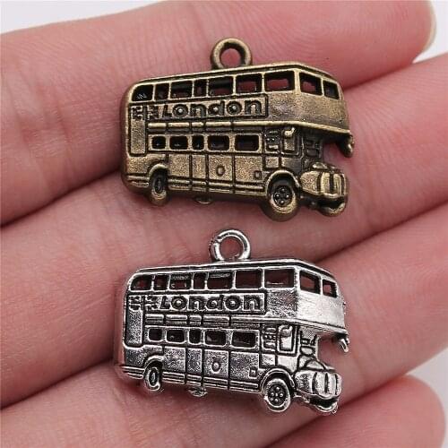 WYSIWYG 10pcs 25x20mm Pendant London Bus London Bus Charm Pendants For Jewelry Making Antique Silver Color London Bus Pendants