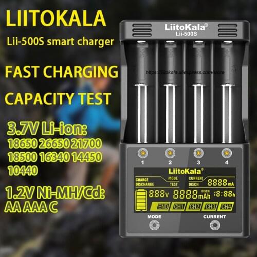 Liitokala18650+charger Lii-500S PD4 S6 500 20700B LCD 3.7V 21700 16340 14500 26650 AA lithium-NiMH battery fast nitecore