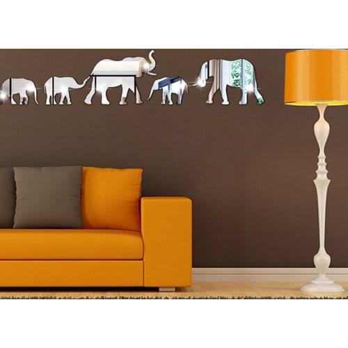 Elephant Mirror wall sticker Home simple decoration Living room TV wall decor Golden black elephant decals wall mirror stickers