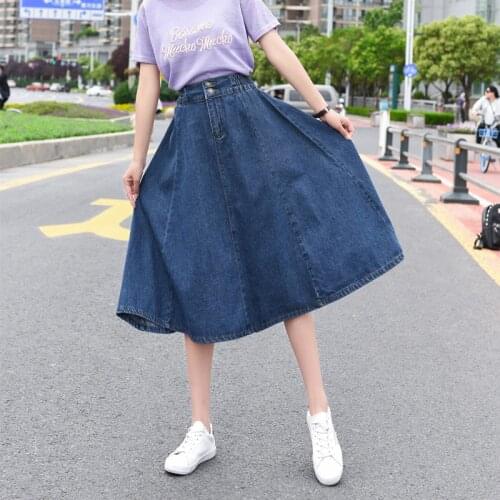 Women Denim Skirt High Waist Plus Size 4XL 5XL Women Long jeans Skirt Female Autumn botton pleated midi Skirt