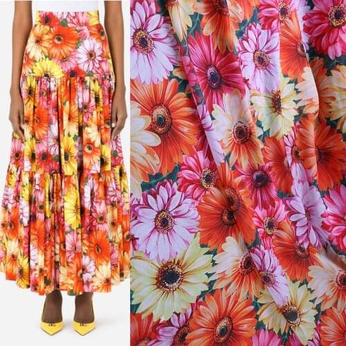 145cm Width Fashion Colorful Sunflower Printed Thin Chiffon Fabric For Woman Girl Summer Long Dress Blouse DIY Cloth Sewing