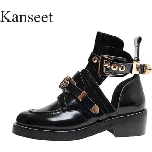 CIALISA Woman Boots 2020 New Fashion Unique Metal Decoration Shoes Round Toe Genuine Leather Autumn Winter Motorcycle Boot