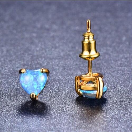 Boho Female Small Heart Stud Earrings Yellow Gold Double Wedding Earrings White Blue Green Fire Opal Earrings For Women