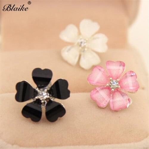 Blaike Silver Color White/Black/Pink Flower Stud Earrings For Women Wedding Party Earrings Jewelry Birthday Gifts