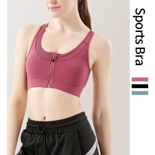 Zipper Womens Bra Running Fitness Solid Underwear Yoga Sports Bra Athletic Off Strap Sports Tops For Girls Training Tights