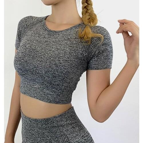 Women Sexy Solid Color Sports Top Yoga Clothing Gym Crop Top Seamless Long Sleeve Shirts Clothing Workout Tops Fitness Top