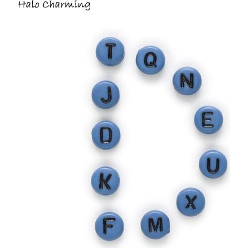 100 Piece Mixed Blue Round Alphabets 'A-Z' Acrylic Spacer Letter Beads Jewelry Making Women Children DIY Bracelet Necklace 7mm