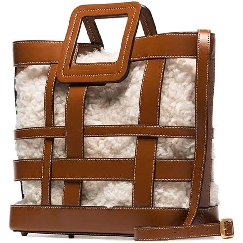 2020 new design faux wool knitting women small PU handbag winter composite totes