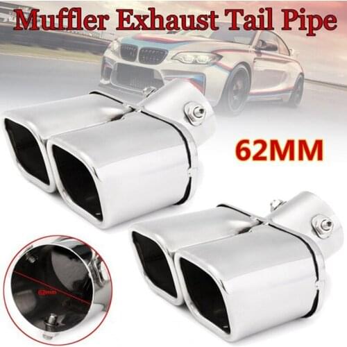 2X 62MM/2.5Inch Dual Outlet Car Exhaust Tip Stainless Steel Slant Rolled Edge Auto Muffler -Silencer Tip Pipe Covers