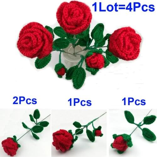 4 pieces/Lot Artificial flower Decoration Finished Yarn Manual DIY Crochet Thread Knit Valentine Girlfriends Gift