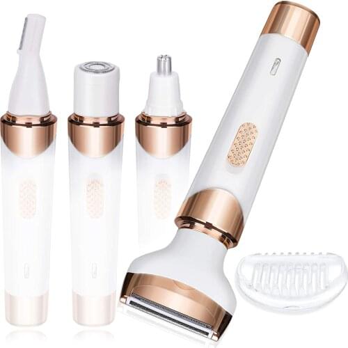 4 in 1 Electric Womens Hair Removal Epilator Shaver Lady Razor Facial Nose Eyebrows Body Hair Trimmer Cordless Painless USB New