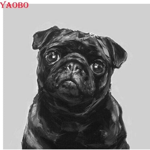 5D Diamond Painting Pug dog DIY Diamond Embroidery Full Display Mosaic Picture Of Rhinestones Black puppy Handmade Wall Decor