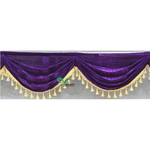 Purple color 1M/2M/3M/4M/6M long Gold velvet swags/ pleuche swgas for party decoratios use it to skriting backdrop curtains