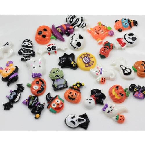 Mixed Halloween Theme Resin Craft Pumpkin Ghost Zombie Flatback Beads DIY Cabochons Decoration Scrapbooking Craft