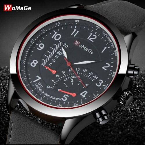Men Watch Womage Quartz Fashion Watches PU Leather Casual Sports Military Masculion Relogio male wristwatch zegarek meski