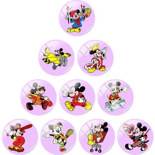 Disney Funny Mickey Role Playing 12mm / 15mm / 16mm / 18mm / 20mm Flat Back Glass Cabochon Jewelry Accessories