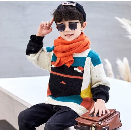 Boys Sweater Kids Outwear Tops 2021 In Stock Fleece Thicken Warm Winter Autumn Knitting Pullover Children Clothing