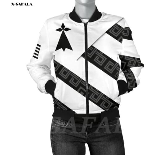 CELTIC BRETAGNE Flag 3D Printed Bomber Thick Jacket Women Female Outwear 2 Baseball Flight Pilot Jacket Streetwear Zipper Coat