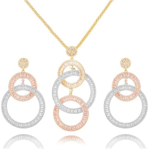 LARRAURI 2PCS Charms Women Wedding Necklace Earring Jewelry Sets For Women Wedding Brides Full Cubic Zirconia Inlaid Jewelry