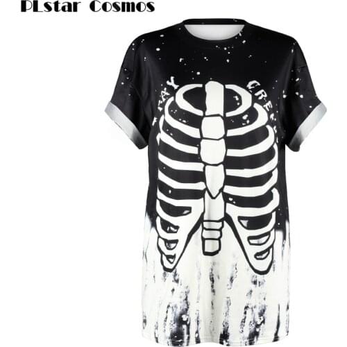 PLstar Cosmos summer new arrival Funny Skeleton 3D T-shirt STAY CREEPY Funny Letter Printed Harajuku T Shirt Men Women Tee Tops