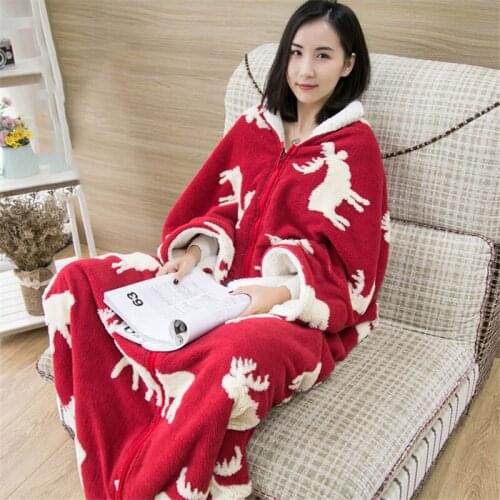 MMultifunction One Piece Pajamas Blanket Shawl Cloak With Sleeve Thicken Warm Quilt Homewear Lady Winter Flannel Sleepwear f2058