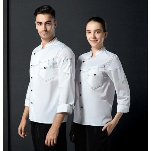 Male White Chef Jacket Long Sleeve Breathable Chef Uniform Male Cook Wear Overalls Chinese Kitchen Waiter Wear Plus Size D-0680