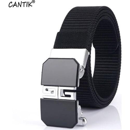 CANTIK Unique Design Hollowed Automatic Buckle Metal Clothing Jeans Accessories Nice Quality Nylon Belts for Men 3.5cm CBCA215