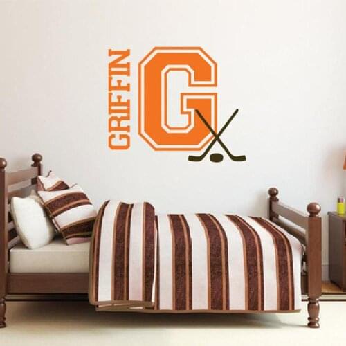 Makeyes Custom Names Wall Stickers Hockey Sports Design Wall Art Boys Bedroom Wall Decor Persoanlized Names Baby Kids Home Q205