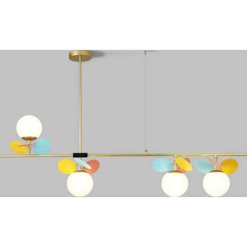 Nordic Color Leaf LED Chandelier 4 Heads Glass Modern Creative Long Strip Living Room Bedroom Dining Bar Decorative Lighting