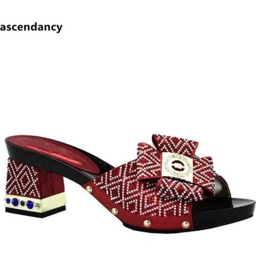 New Arrival African Wedding Shoes Woman Open Toe Ladies Sandals Shoes Party Wedding Shoes Decorated with Rhinestones Party Shoes