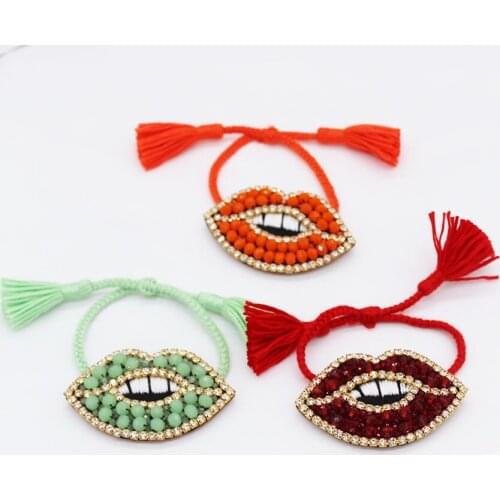 New rice beads big lip bracelet rhinestone large particles rice beads big lips bracelet travel commemorative wild bracelet 829