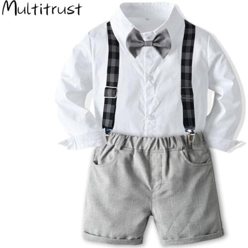 New 1-8Y Kids Baby Boys Gentleman Suit Set Formal Party Wedding Clothes Long Sleeve Shirt+Short Pants Outfits Dropshipping
