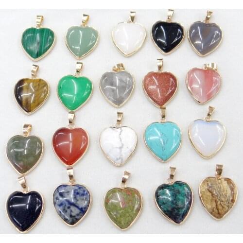 Wholesale 25mm 30pcs natural tiger eye Blue sand stone crystal agates heart shape pendant for DIY Jewelry making necklace pendan
