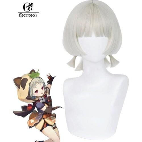 ROLECOS Game Genshin Impact Sayu Cosplay Wig Sayu Cosplay Wig 35cm Grey Bob Women Headwear Short Heat Resistant Synthetic Hair