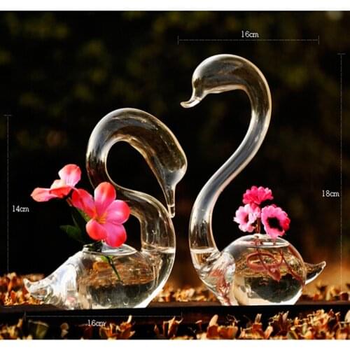 Love Swan flower vases home decoration flower pots planters wedding decoration vasos party gifts hot sale glass crafts
