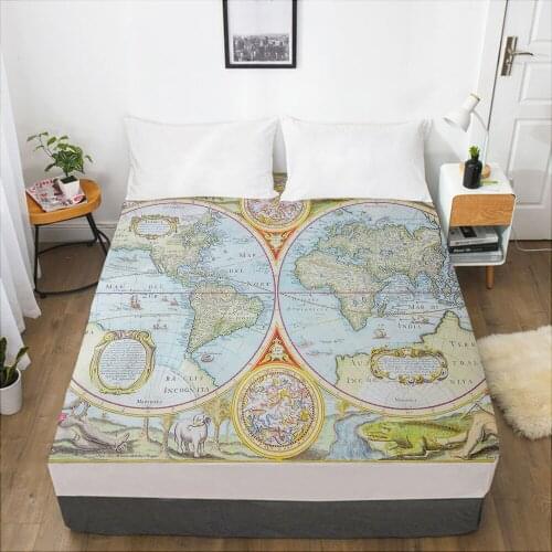 Luxury Elastic fitted sheet bed sheet With An Elastic Band Mattress Cover 150x200/160x200 Bed cover for home Map Light blue