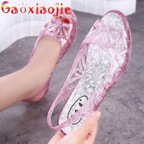 2021 Crystal Sandals Fashion All-match Hollow Transparent Jelly Summer Outdoor Slippers Women Comfortable Non-slip Shoes Women