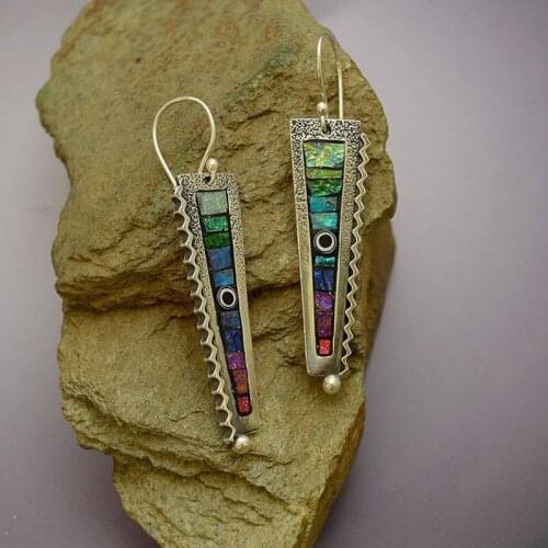 Lovely Rainbow Resin Earrings Delicate Jewelry Multiple Colors Serrated Zigzag Metal Statement Dangle Earring for Women Girl