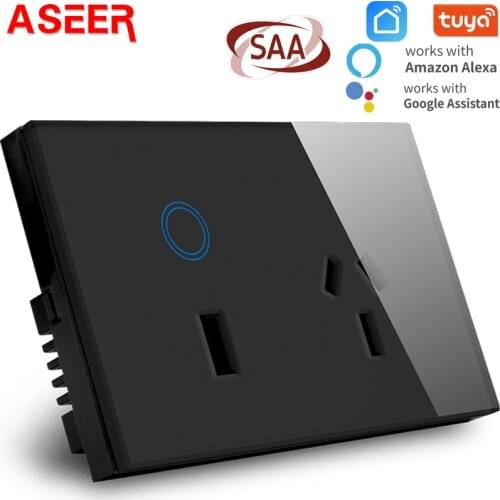 ASEER SAA Approved AU Wifi Smart Touch Socket,Glass Panel USB Wall Socket,Electrical Plug Outlet Rectangular Power Charge,,Tuya