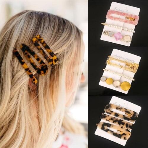 3pcs/set Acetate Geometric Hair Clips for Women Girls Pearl Metal Hairclip Hairpins Barrettes Bobby Pin Hair Styling Accessories
