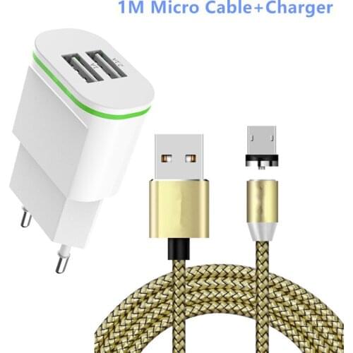 LED Light EU Plug 2 Ports USB Charger with Magnet Cable For Samsung Galaxy S7 S6 Edge J2 J3 J5 J7 Prime J8 On6 On8 Micro Kabel