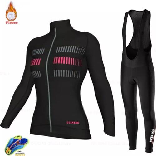 Ucineos Women Winter Fleece Cycling Clothing Cycling Jersey MTB Cycling Bib Pants Set Roupas Femininas Frete Gratis Triathlon
