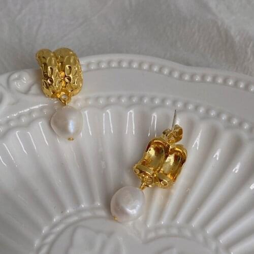 Freshwater Baroque Pearl Earrings Vintage Port Style Earrings Summer New
