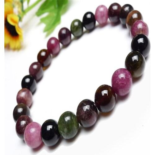 8mm Just One Women Female Genuine Natural Tourmaline Gems Stone Coloful Charm Stretch Crystal Round Bead Bracelet