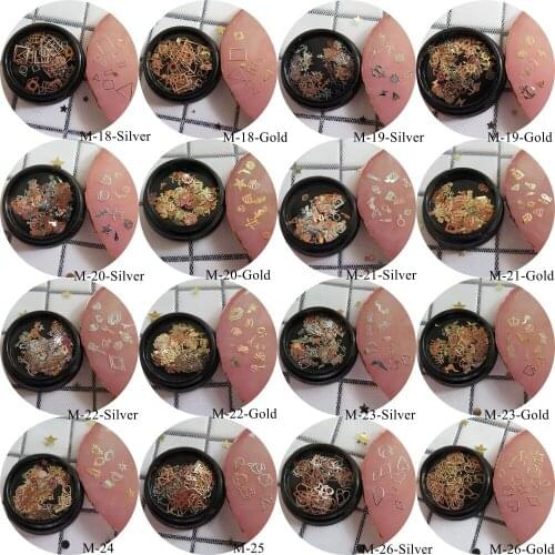 1Jar Nail Art Mix Different Metal Stickers in Jars Geometric Design Sea Series Universal Series Different mixed Series M18-M26