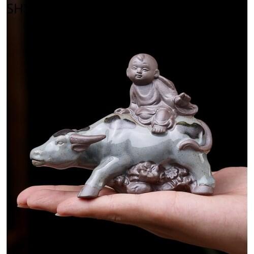 1 PCS Ceramics cow Figurine Ornament Tea Pets Boutique Tea Table Decoration Accessories Chinese Handmade Tea Set Crafts