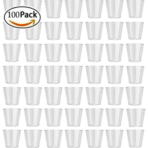 100/50Pack 1 Oz Clear Hard Plastic Disposable Cups Party Shot Glasses Jelly Mug One Time Use Tumblers Birthday Party Drinking